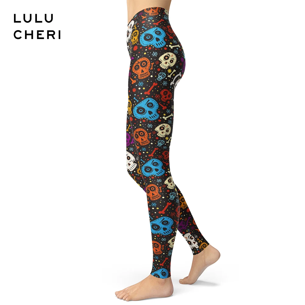Леггинсы для женщин и девочек с принтом конфет черепов Мягкие штаны начесом