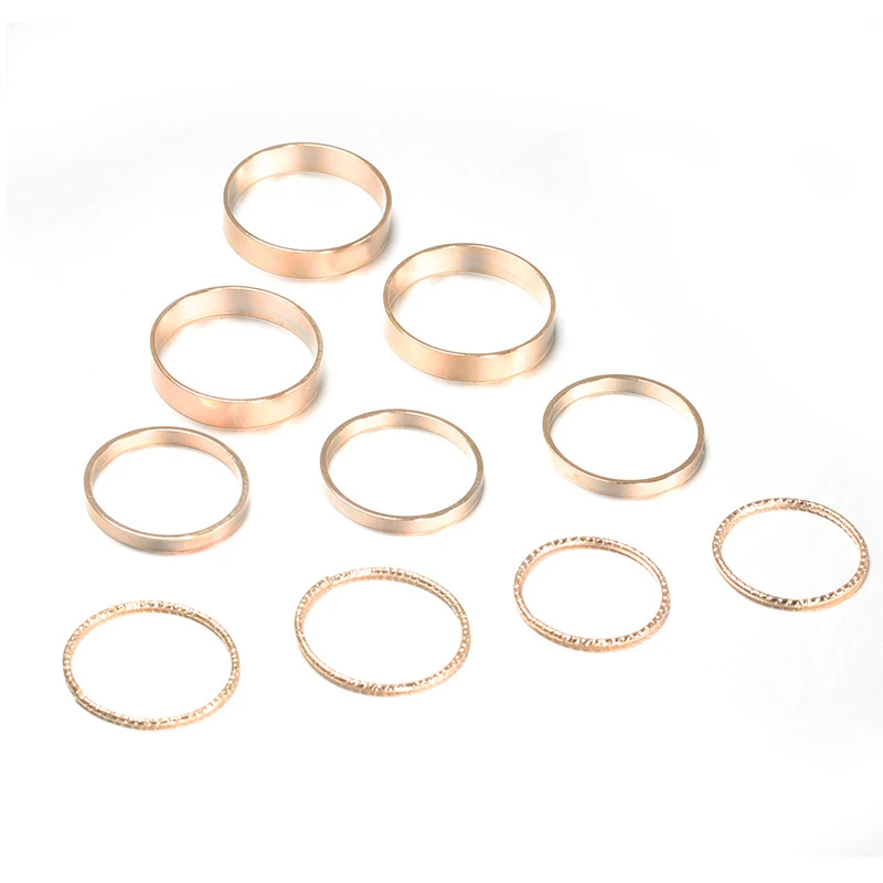 

Original design gold round thread geometric ring set suitable for women fashion 10 piece set of rings women jewelry