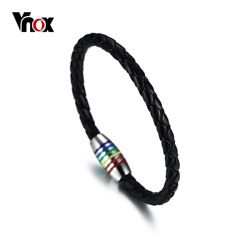 Стильный кожаный браслет Vnox для женщин и мужчин с застежкой из нержавеющей стали