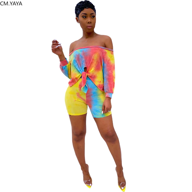 Женские летние спортивные костюмы 2020 года топ с принтом и шорты комплект из двух