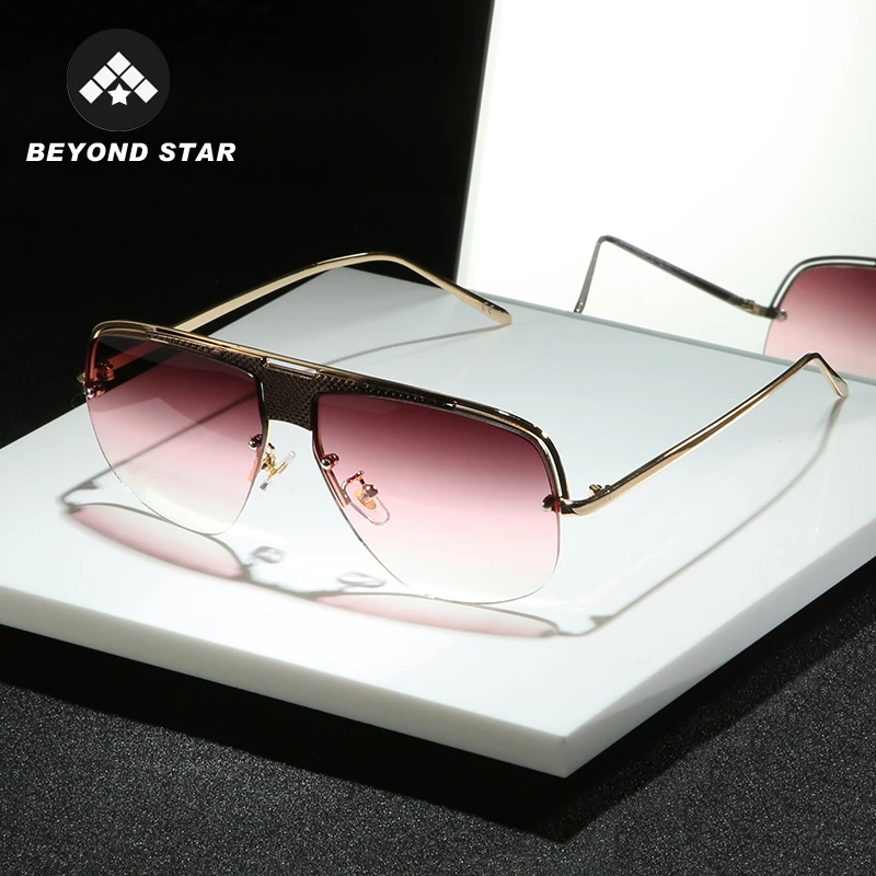

BEYONDSTAR Semi-Rimless Red Women Sun Glasses Premium Luxury Brand Designer 2019 Man Sunglasses Fashion Eyewear Okulary G25030