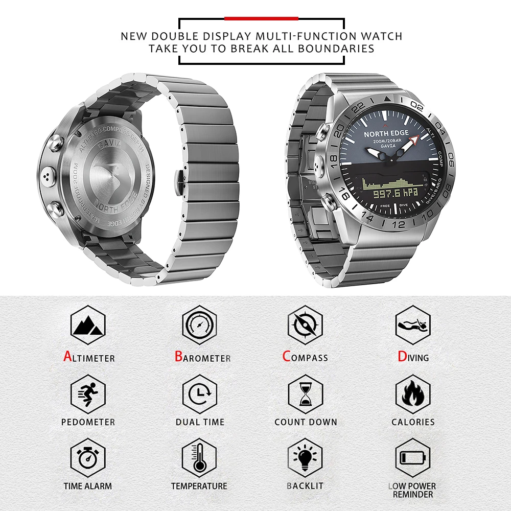 Мужские спортивные цифровые и аналоговые часы для дайвинга полностью стальные