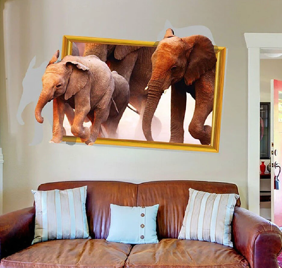 Милые животные слоны Съемные 3D визуальные DIY настенные наклейки домашний Декор