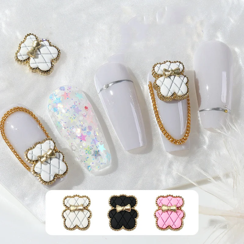 5 шт. галстук-бабочка для ногтевого дизайна медведь в клетку наклейки ногтей из