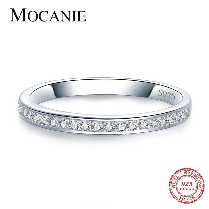

Mocanie Classic 925 Sterling Silver Retro Bright Zircon Stackable Slim Ring for Women Wedding Engagement Party Ring Fine Jewelry