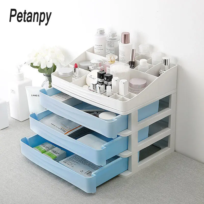 Пластиковый ящик для косметики органайзер макияжа коробка хранения контейнер