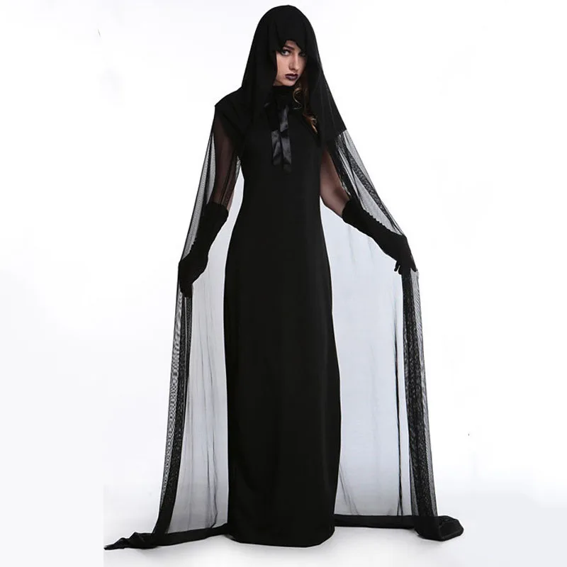 Женский костюм для косплея на Хэллоуин черного призрака мрачного Жнеца вампира