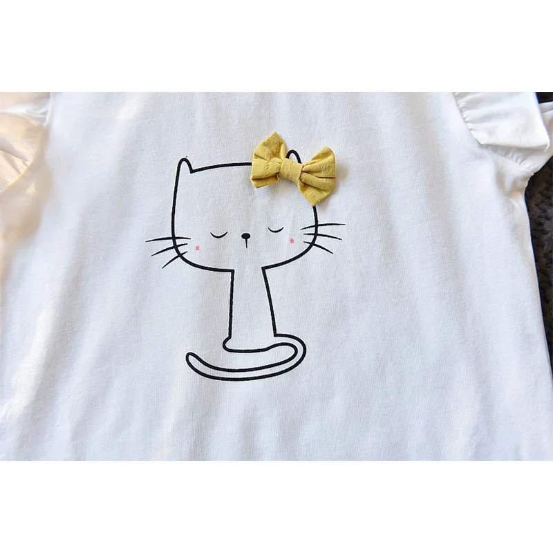 Комплект одежды с рисунком кота для девочек 2 предмета одежда маленьких 2019 г.