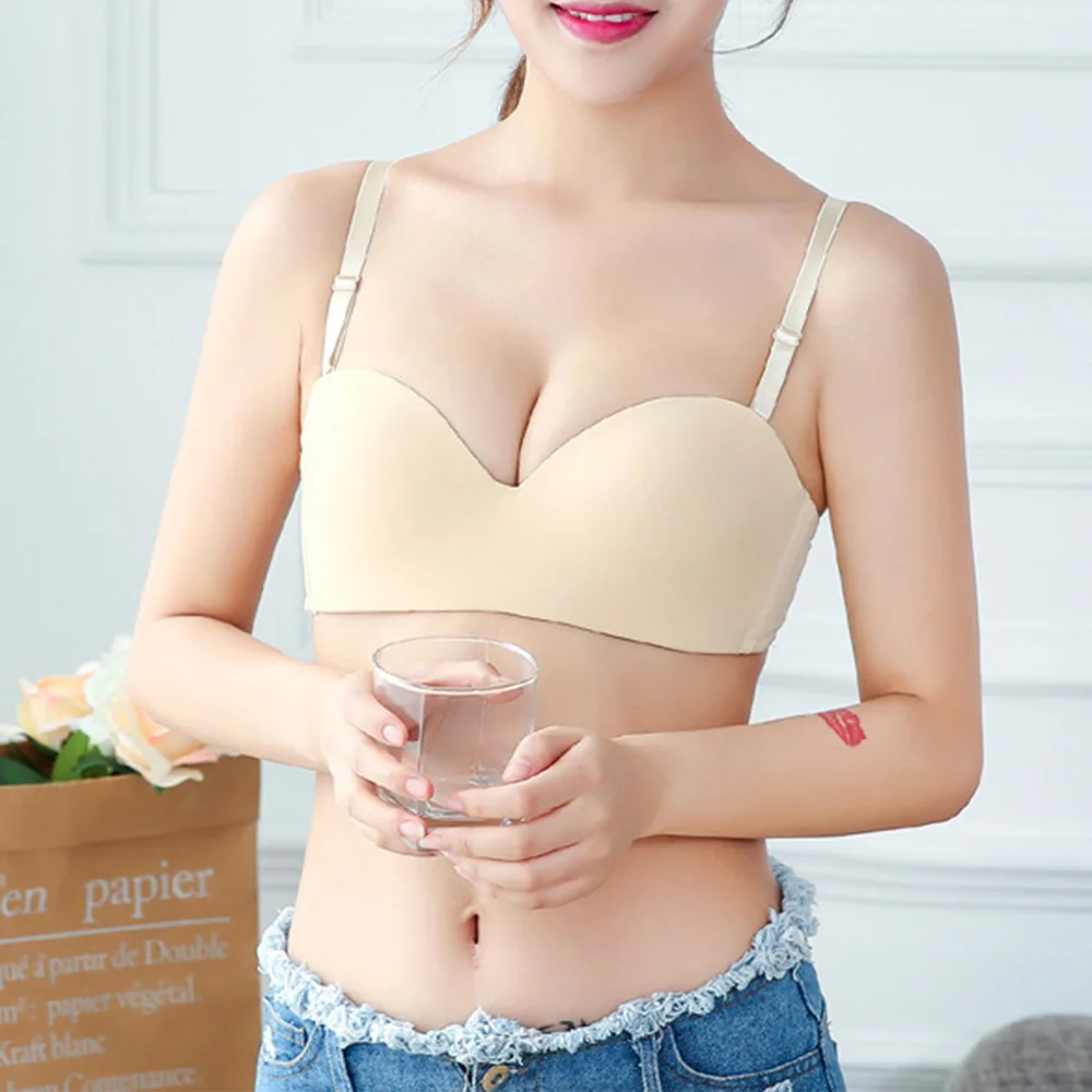 

Sexy Women Push Up Seamless Strapless Bra Transparent Shoulder Straps Underwear Underwired Bralette 30-38 A B C Cup