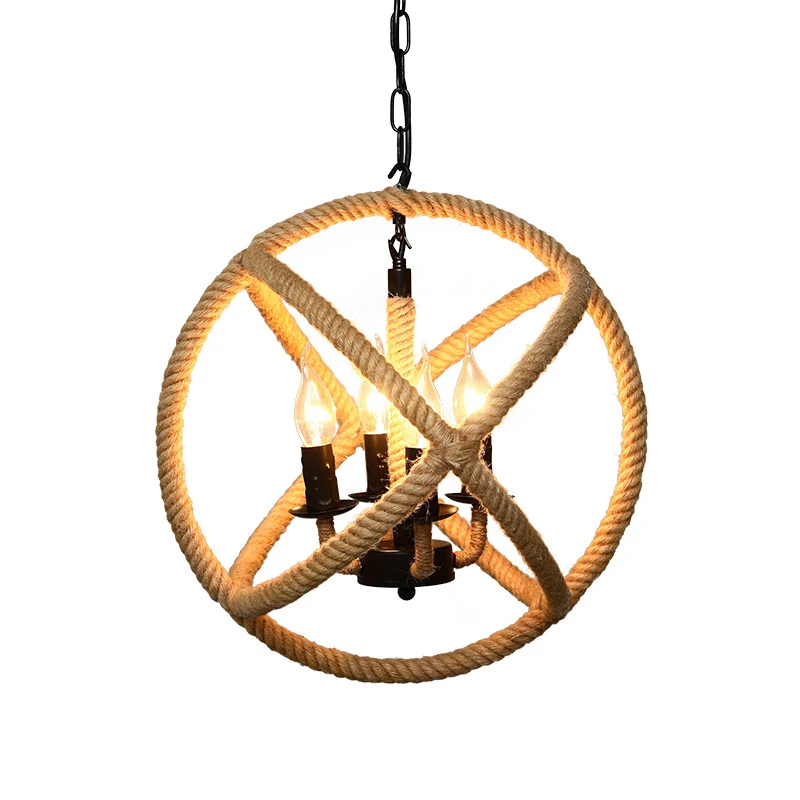 Лофт веревка подвесной светильник Глобус 4 s промышленного ретро Подвеска nordic