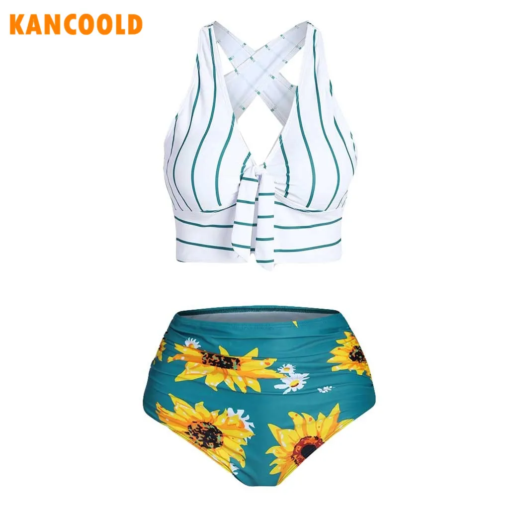 Женский купальник бикини KANCOOLD с цветочным принтом и открытой спиной v образным