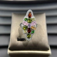 vintage ethic style silver color open ring for women colorful tourmaline zircon ring luxury wedding party jewelry fine gift