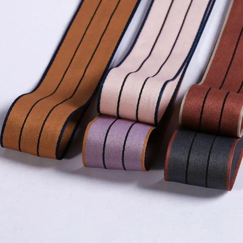 

4cm Color-Edged Polyester-Cotton Tape Diy Flower Packaging Handmade Birthday Gift Floral Cake Baking Striped Color Side Tape