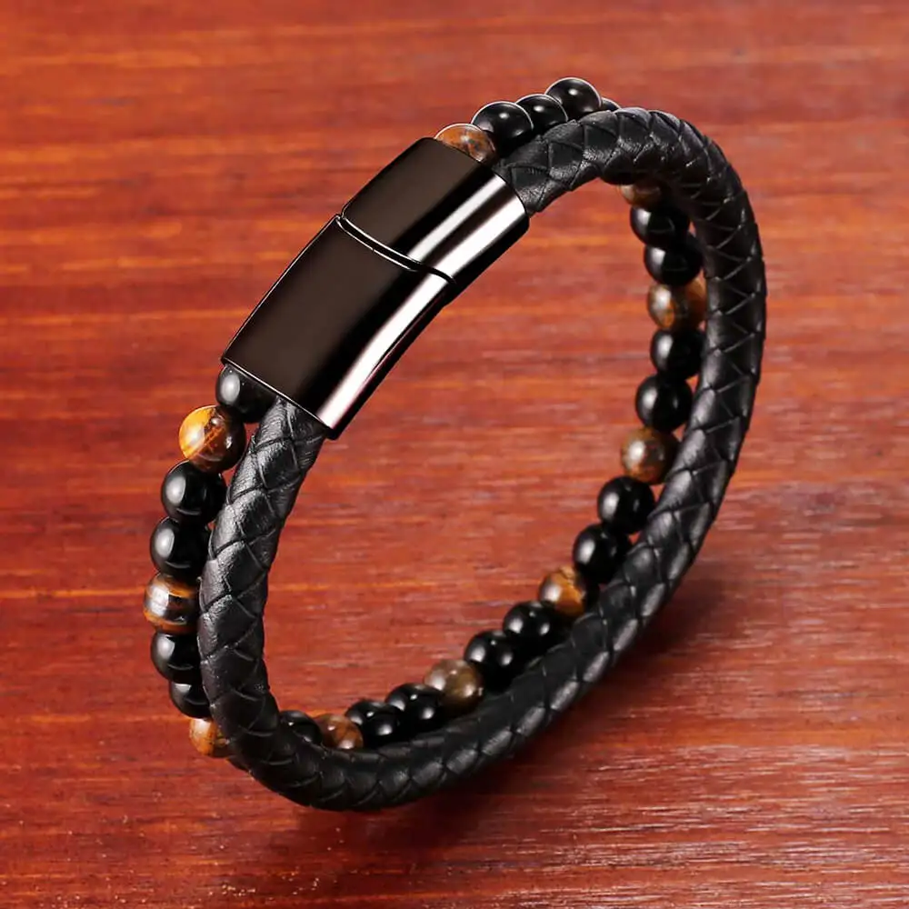 Мужской кожаный браслет ручной работы Moocare плетеный из нержавеющей стали с