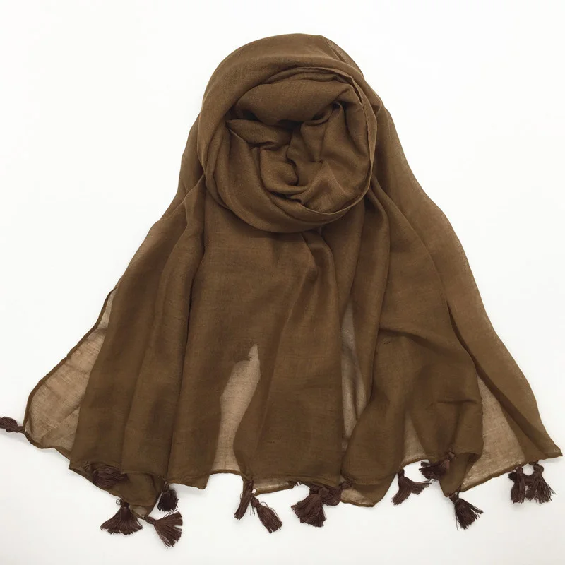 Женский мусульманский шарф YSDNCHI модный с кисточками однотонные шарфы из вискозы