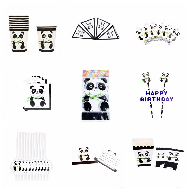 Милая панда едает бамбук тема Детский День Рождения мультфильм Салфетка