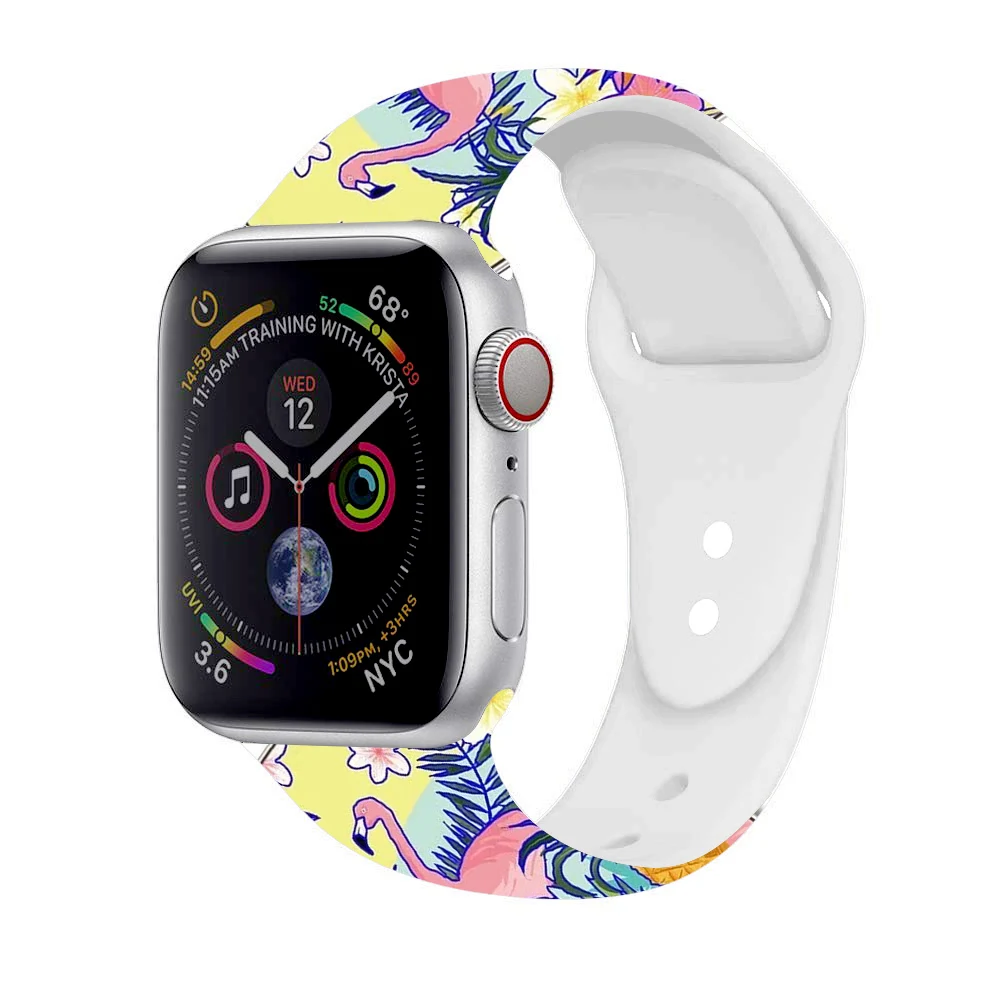 Силиконовый напечатанный Рождественский подарок ремешок для Apple watch 5 4 3 2 1 полосы 40 мм 44 мм цветочный ремешок для iWatch серии 5 4 3 2 38 мм 42 мм