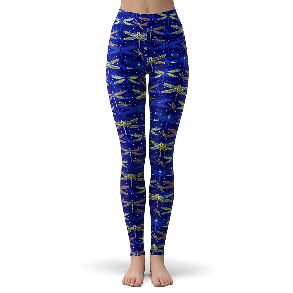 Dark blue Женские легинсы с принтом животных, стрекозы, бабочки, для девочек, мягкие, дышащие, эластичные, обтягивающие леггинсы для фитнеса - Цвет: Dark blue