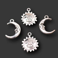 10pcs silver plated sun grandpa and moon sister pendant diy charm bracelet earrings metal accessories for jewelry carfts making
