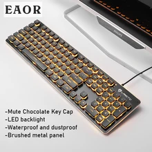 EAOR USB Wired Keyboard LED Backlit Office Keyboard Mute Chocolate Keycap Waterproof Gaming Keyboard for Laptop Desktop PS3 PS4