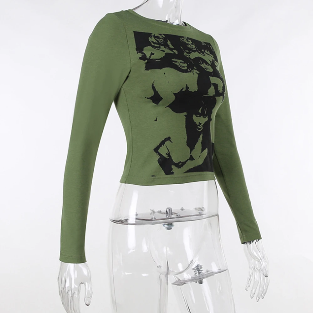 Винтажная футболка в стиле Харадзюку с графическим принтом 90-х длинным рукавом Y2K