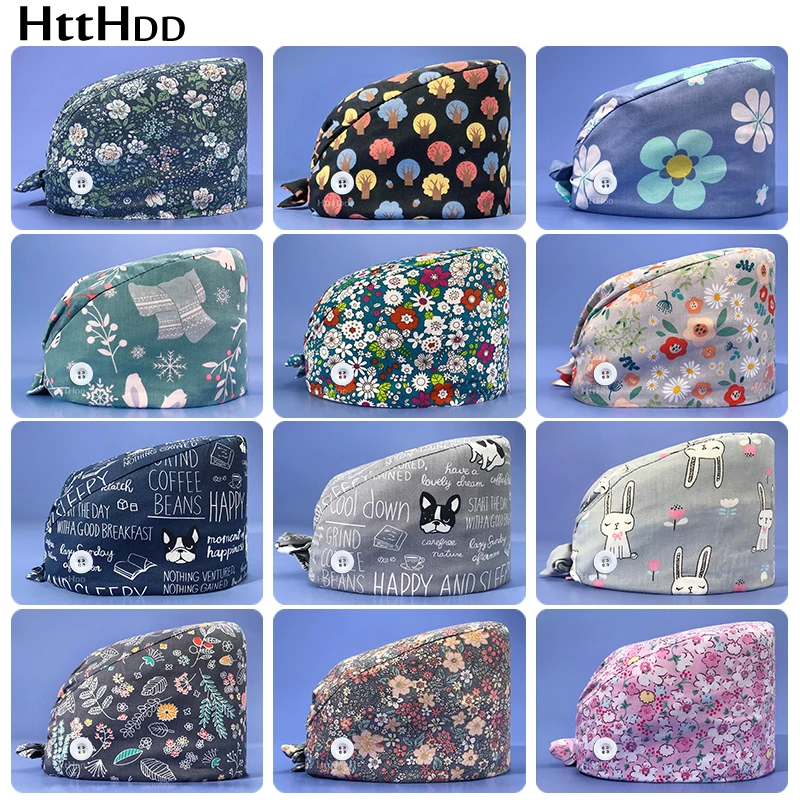 

Htthdd модные хлопковые шапки с разноцветным принтом Регулируемая шапка для салона красоты шапка для кормления лаборатории зоомагазина модны...