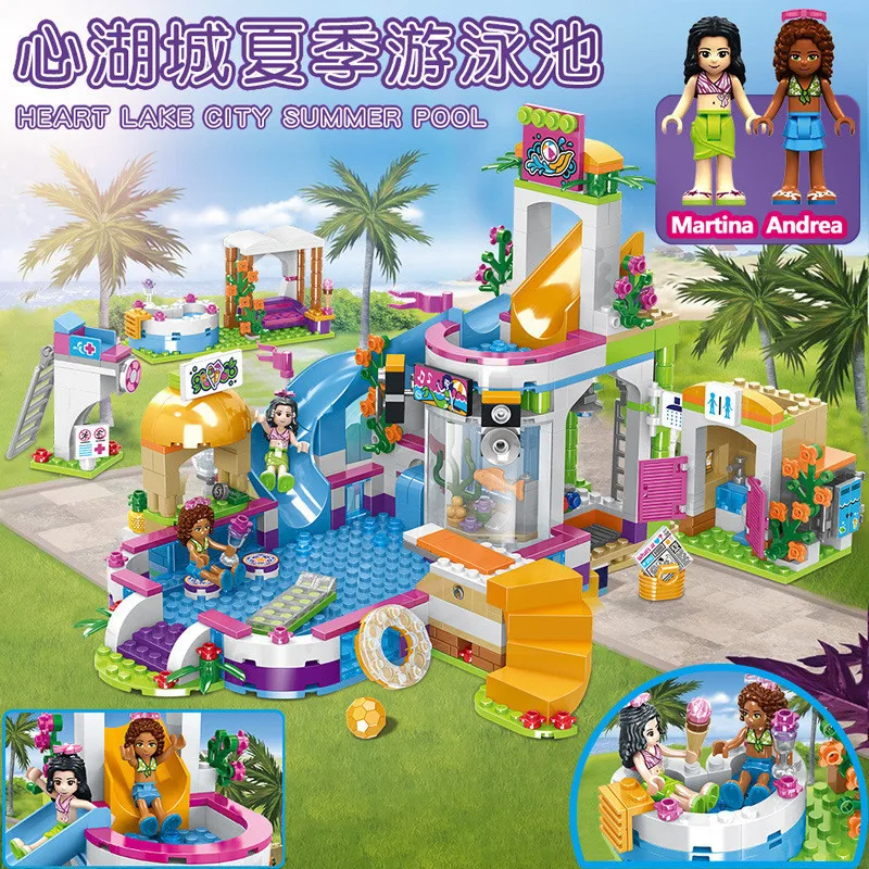 

girls' building blocks Heart Lake City summer swimming pool assembling building blocks children's early education toys