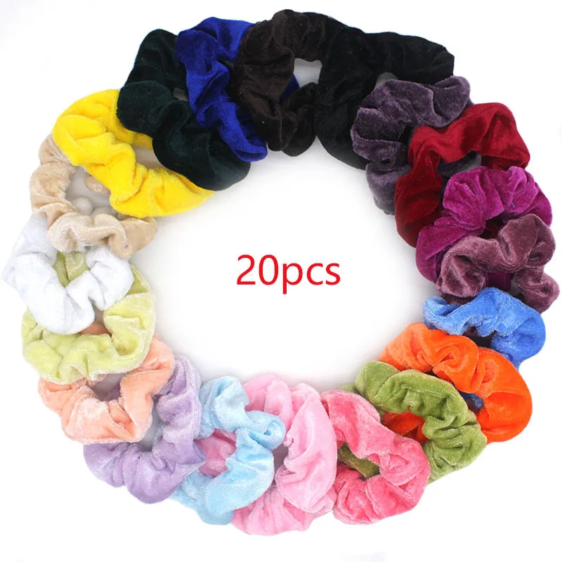 

50pcs/set Vintage Hair Scrunchies Stretchy Velvet Scrunchie Pack Women Elastic Hair Bands Girl Headwear Plain Rubber Hair Ties