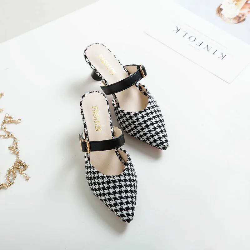 

Women's fashion stilettos Pointed elegant lattice Pattern Spring and summer wild slippers Female high heel flip flop U30-07