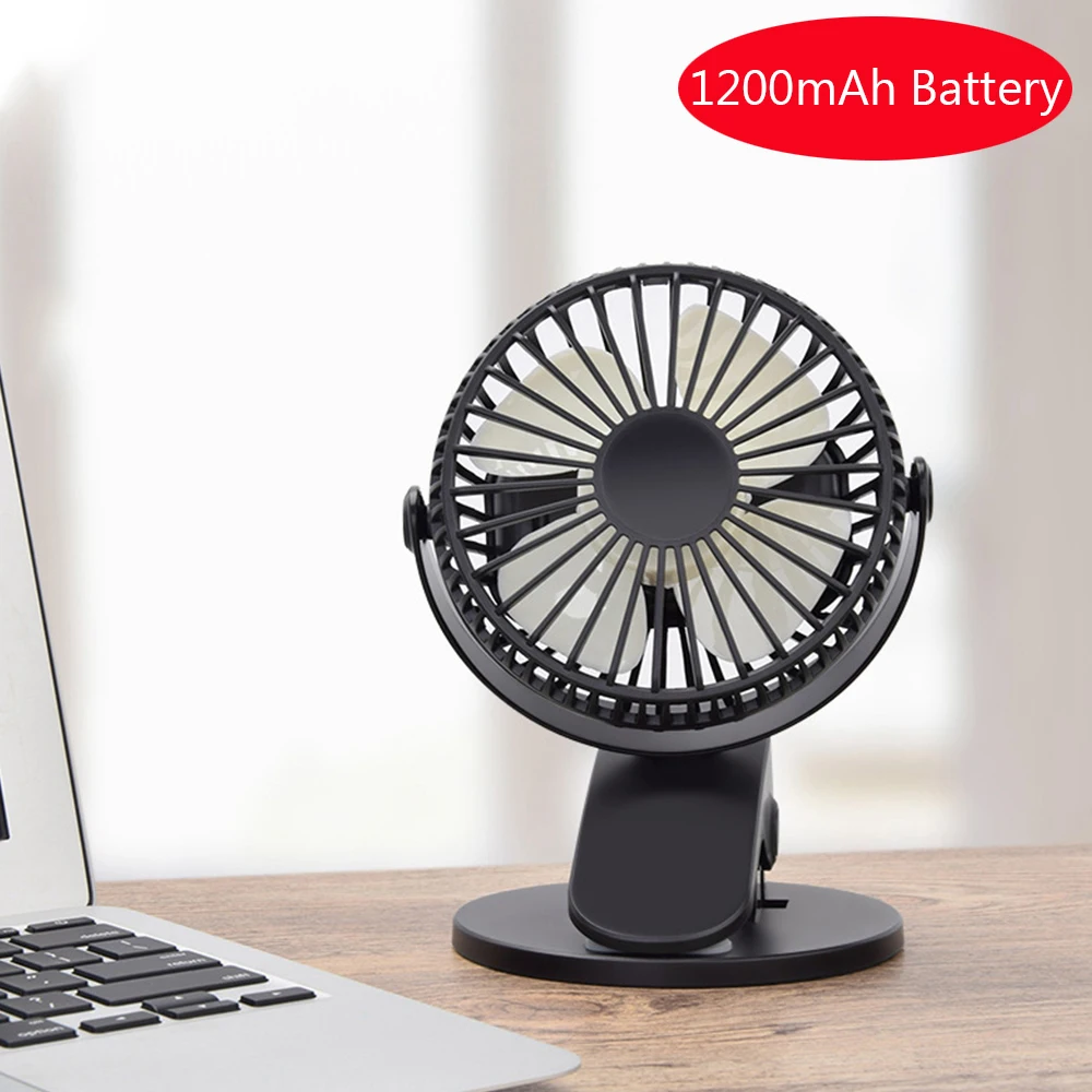 1200mAh Black Портативный USB вентилятор охлаждения мини зажим бесшумный вентилятор 360 градусов вращающийся USB Перезаряжаемый воздушный вентилятор домашний ABS Электрический компьютерный Настольный вентилятор - Цвет: 1200mAh Black