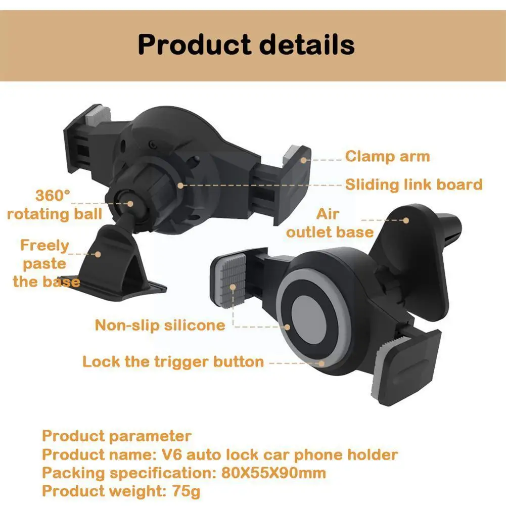 

Auto Locking Car Phone Holder Universal Operation Vent Clip Gps Dash Mount Holder For Smartphone F2p6