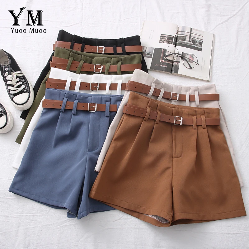 

YuooMuoo Good Quality Comfy Elegant Suit Shorts for Women 2021 Summer Brief Sashes High Waist Ladies Shorts Casual Short Pants