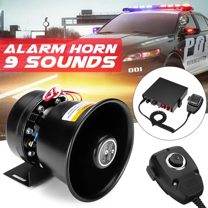 

12V 9-Sound Loud Car Warning Alarm Police Fire Siren Air Bugle PA Speaker System 400W Siren Air Horn Megaphone Car Horn 150dB