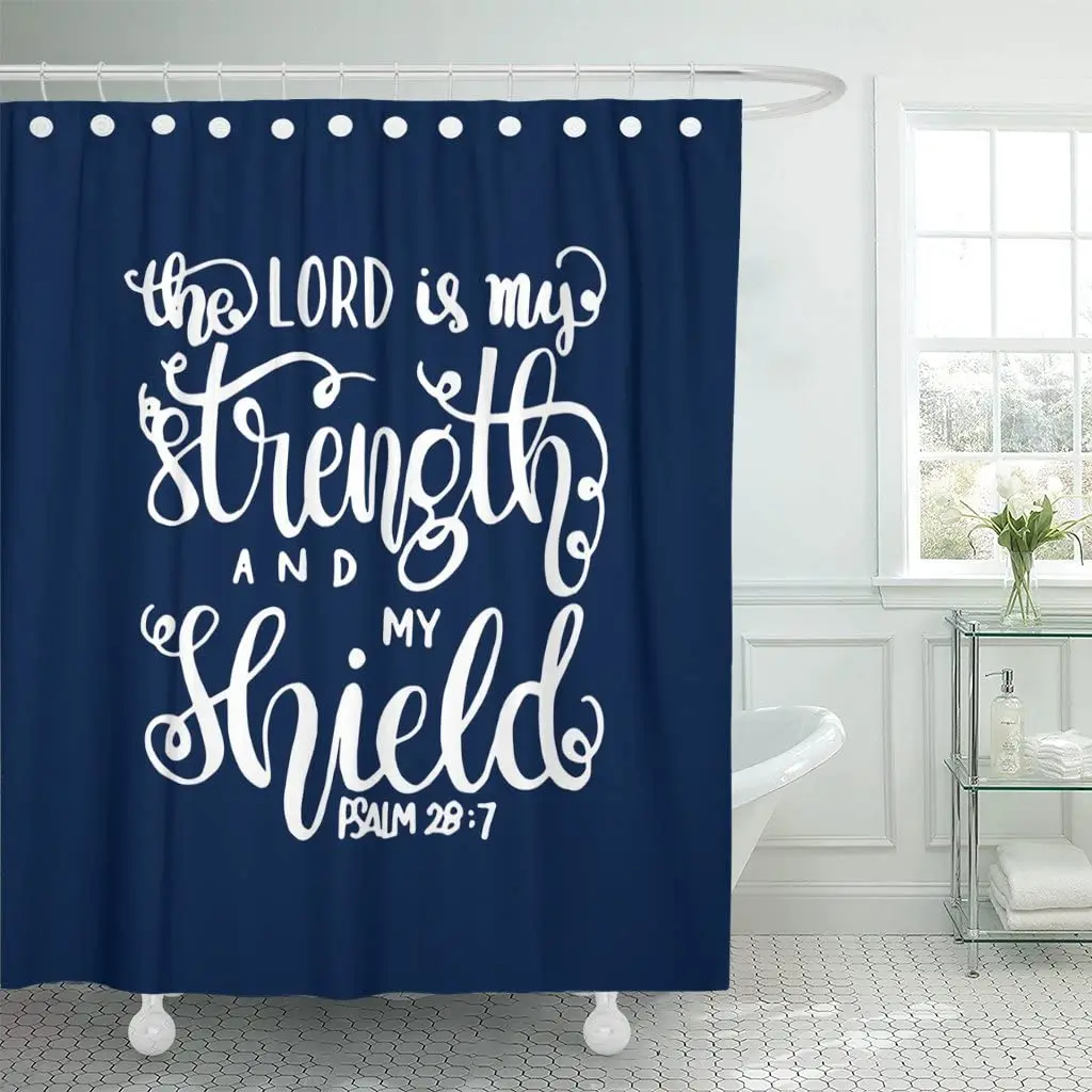 Христианская душевая занавеска с надписью The Lord is My Strength and Shield 72x72 дюйма|Шторы для