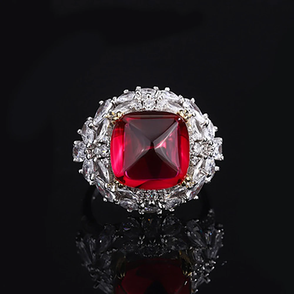 

Charms 100% 925 Sterling Silver 12*12mm Ruby Rings For Women Luxury High Carbon Diamond Gemstone Vintage Party Ring Fine Jewelry