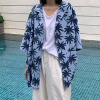 harajuku blue coconut tree full print short sleeve shirt women t shirts 2021 new beach style casual oversized summer teens girls