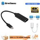 Адаптер Grwibeou с USB C на HDMI, 4K, 30 Гц, кабель типа C HDMI для Huawei Mate P20, адаптер ProMacBook Samsung Galaxy S10