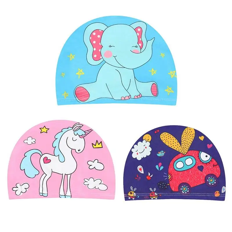 

3Pcs Cartoon Animal Children Swimming Cap Swimming Pool Swim Caps Printed Swimming Caps for Kids Boys Girls Swim Cap