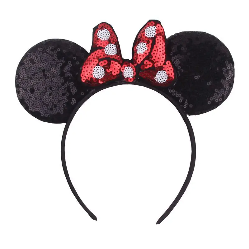 Модная повязка на голову с ушками Минни и блестками Классическая Женская для