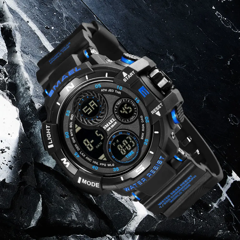 Мужские спортивные часы SMAEL светодиодные цифровые водонепроницаемые