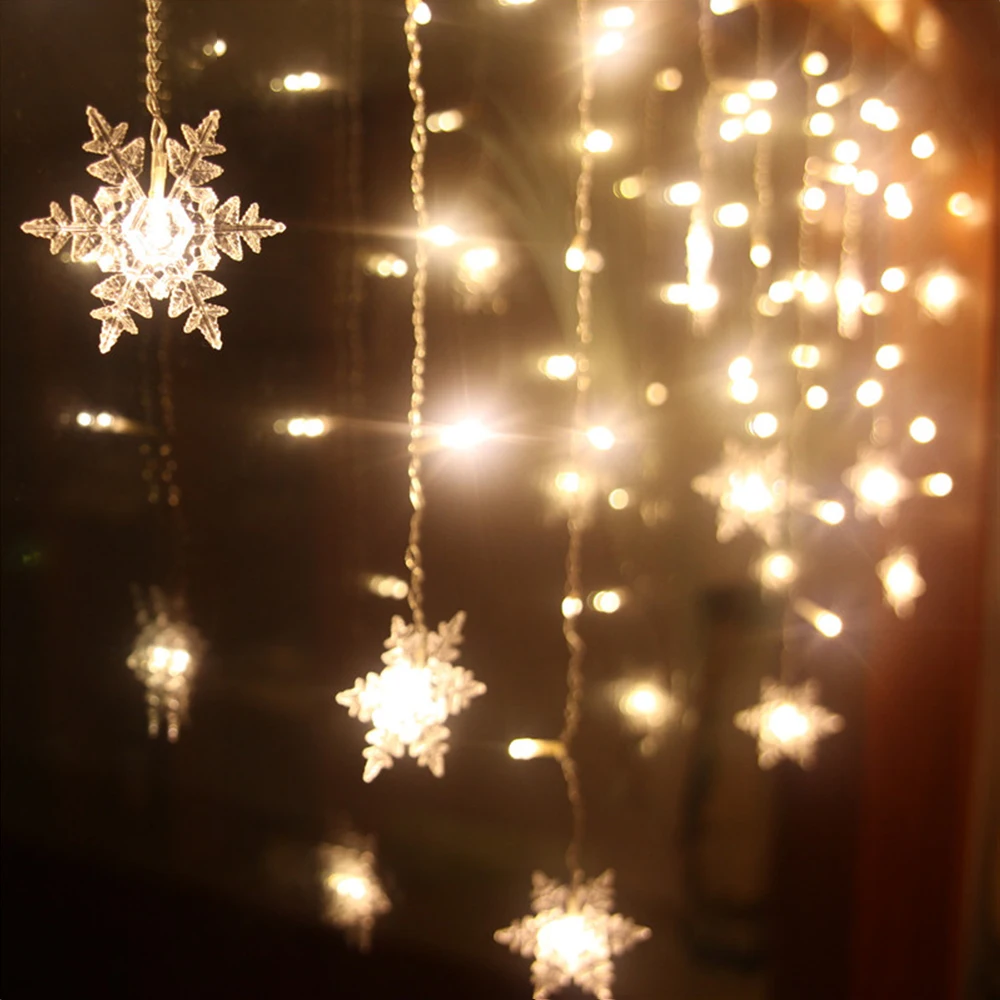 Warm White USB Snowflake LED Strip Light Curtain Fairy Lamp Party Christmas Wedding New Year Decoration 4 Colors 1.5x0.5m 2.5x0.5m 3x1m - Испускаемый цвет: Warm White