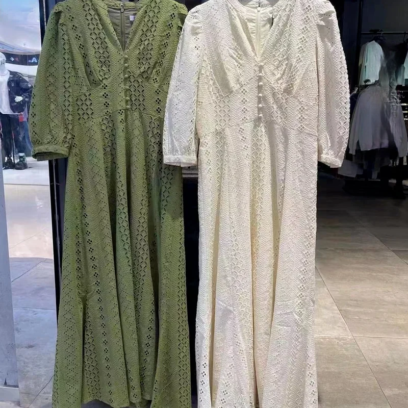 

Temperament Hollow Out Women Lace Dress 2021 New Short Sleeve Summer Dresses Women Elegant Long Party Vestido Feminino