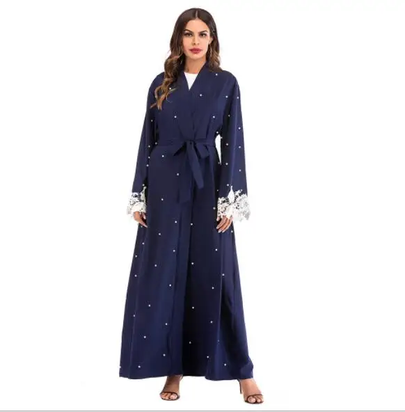 

Plus Size Robe Malaysia Abaya Dubai Kaftan Women Beading Pearl Lace Kimono Cardigan Muslim Hijab Dress Turkish Islamic Clothing