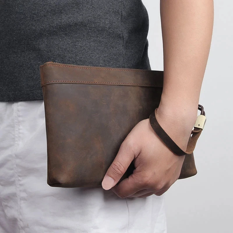 

J.M.D Men Clutch Bag Envelope Clutch Wallets Clutches Crazy Horse Leather Business Casual Purses Hand Bags