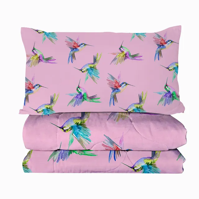 BeddingOutlet Watercolor Birds Quilt Set Pink Summer Comforter Queen Hummingbird Cool Blanket Throw Girls Bedspreads 3pcs 5