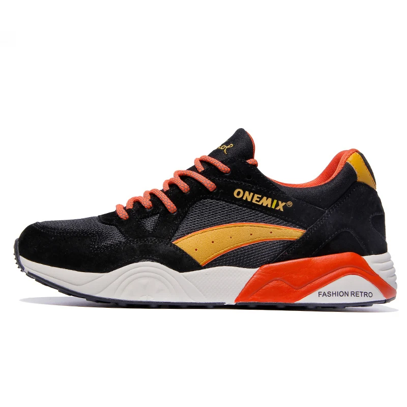 BlackOrange ONEMIX, Ретро стиль, мужские кроссовки, светильник, дышащие, на шнуровке, для взрослых, мужские, для улицы, спортивные, повседневные, тренировочные, для бега, беговые кроссовки - Цвет: BlackOrange