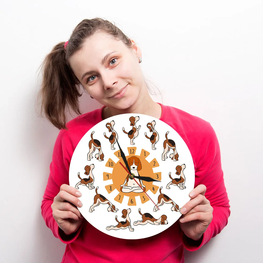 Мультяшные Забавные часы для занятий йогой Surya Namaskara Doggy Style настенные йоги с