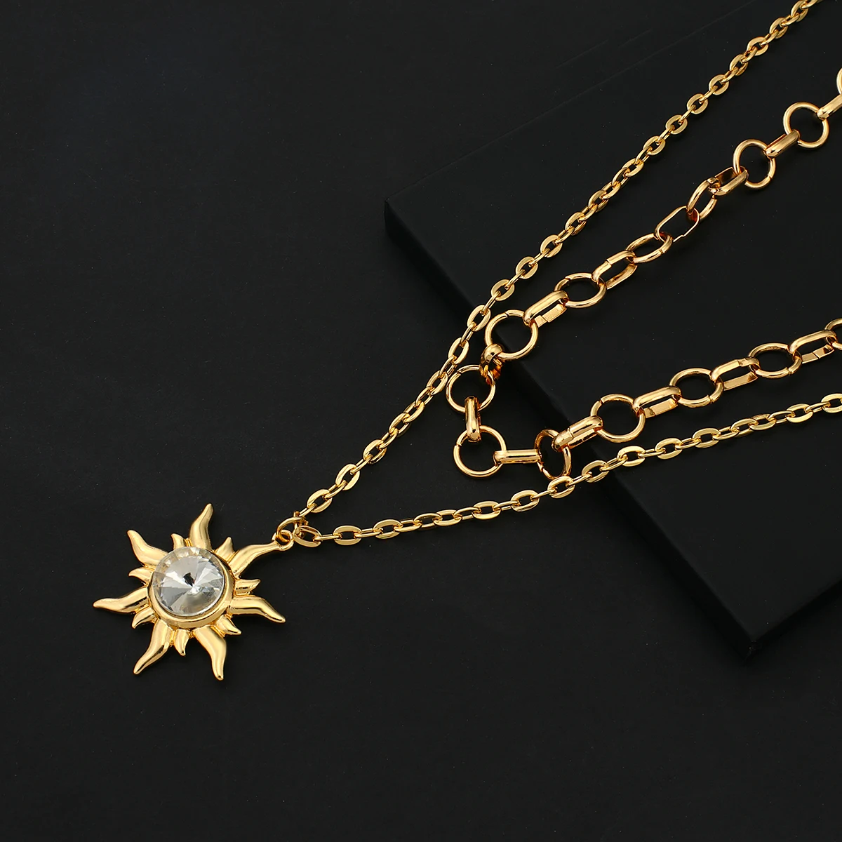 Lifefontier в богемном стиле двойной слой кристаллов солнце Кулон Колье Бохо золото