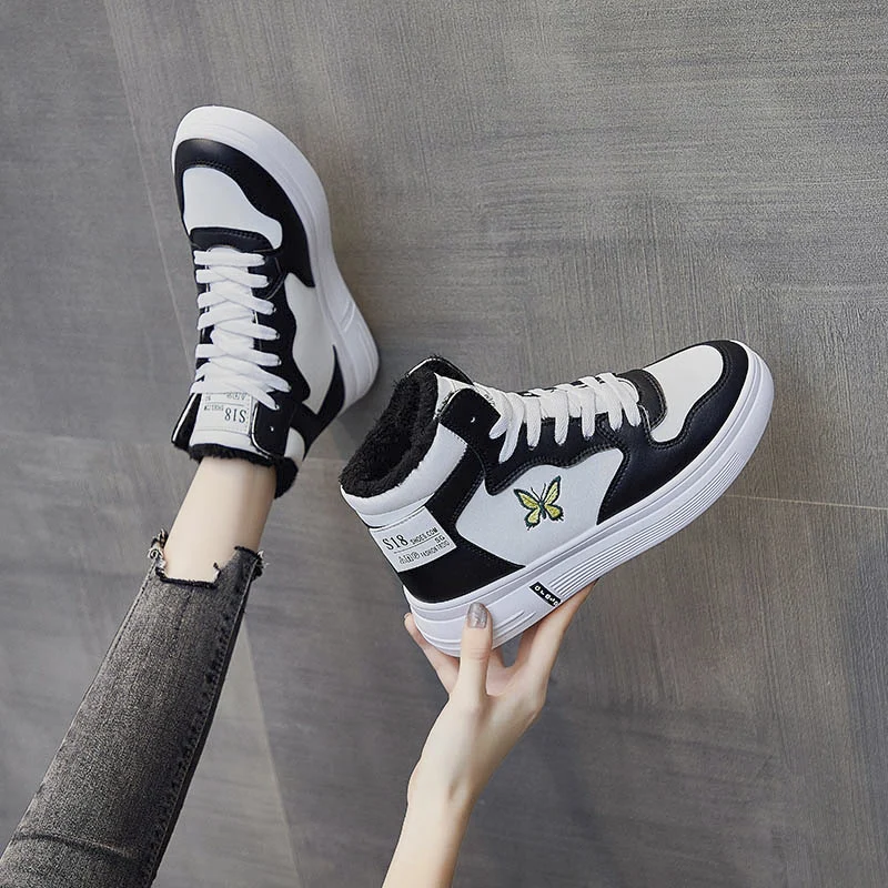 

2020 new Winter Boots Women Ankle Boots Warm PU Plush Winter Woman Shoes Sneakers Flats Lace Up Short Snow Boots fashion female