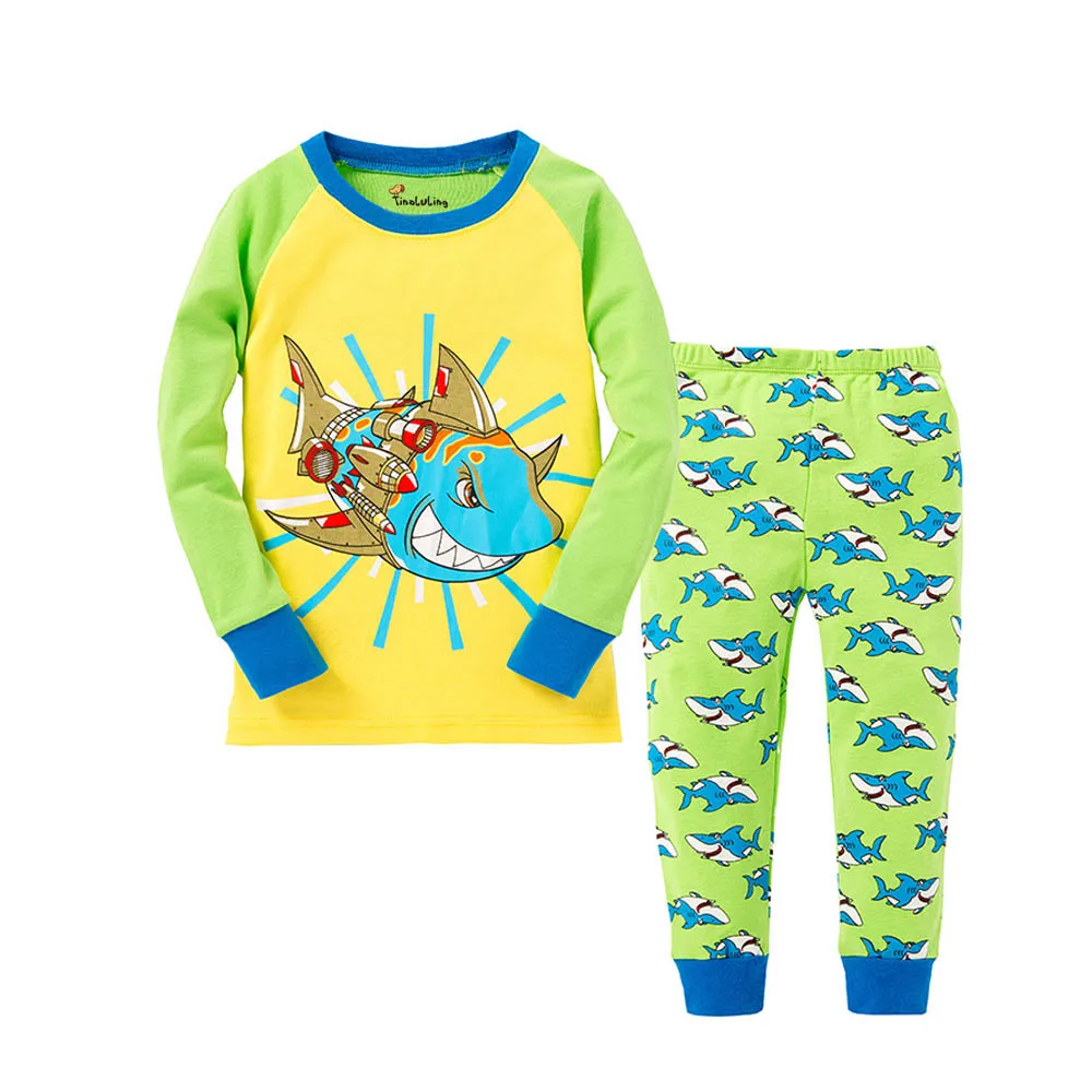 Baby Girls Love Pajamas Sets Kids Dinosaur Sleepwear Boys Animal Nightwear Children Shark Homewear 100% Cotton Pijamas Pyjamas | Мать и